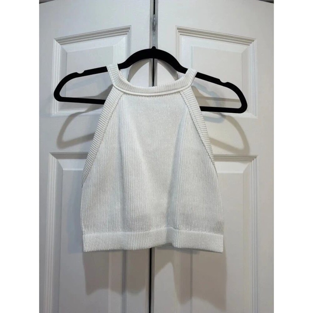 Aerie Cropped Ribbed Racerback High Neck Top with Built in Bra Size XL